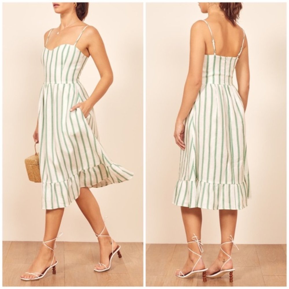 NWT Reformation Eileen Midi Dress Linen Gateau 10 - Picture 1 of 5
